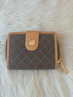 Rioni Italy Monogram Zip Wallet Brown Tan Small EUC
